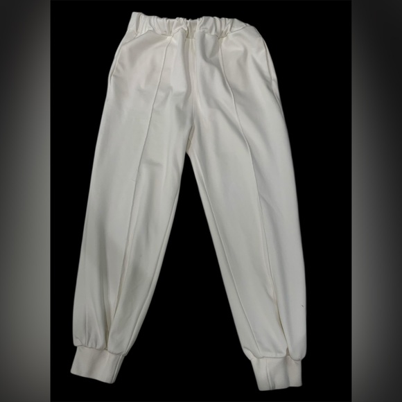 Prada White Cotton Jogger Pants Women’s Large Grey Side Stripe Emblem wom size L - Picture 2 of 15